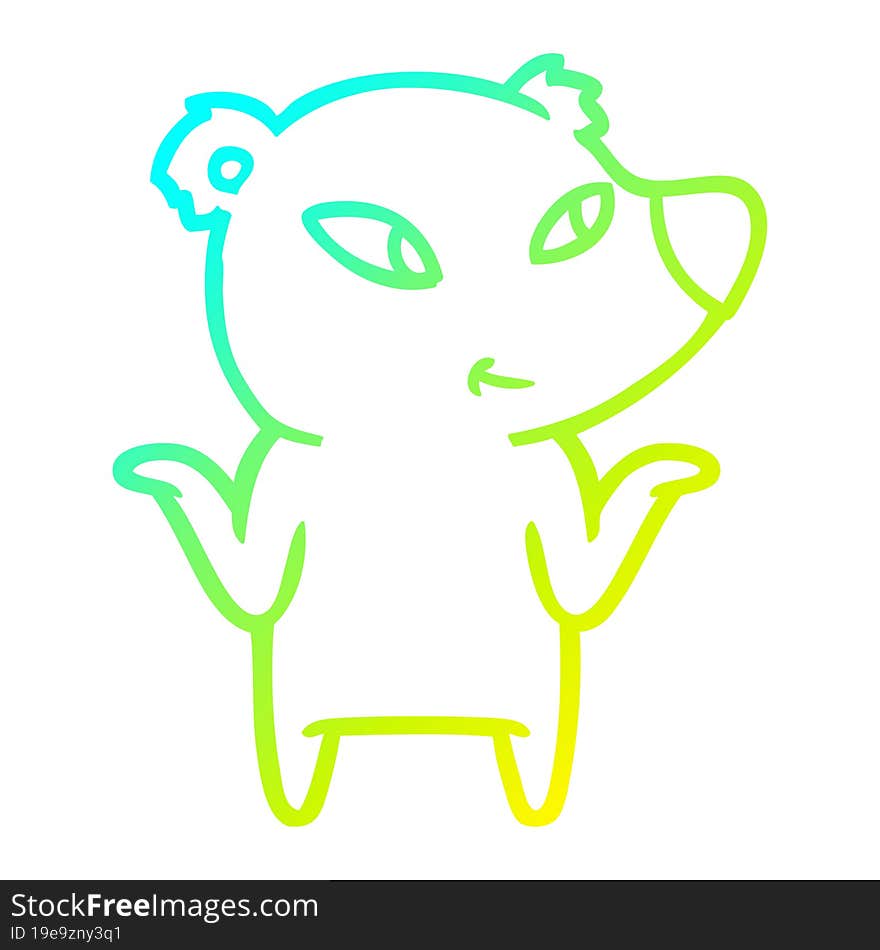 cold gradient line drawing cute cartoon bear shrugging shoulders