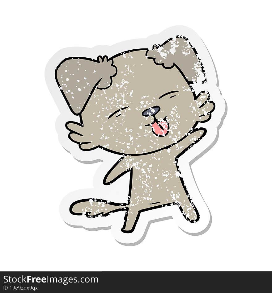 distressed sticker of a cartoon dog sticking out tongue