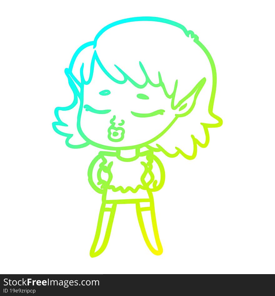 cold gradient line drawing of a pretty cartoon elf girl