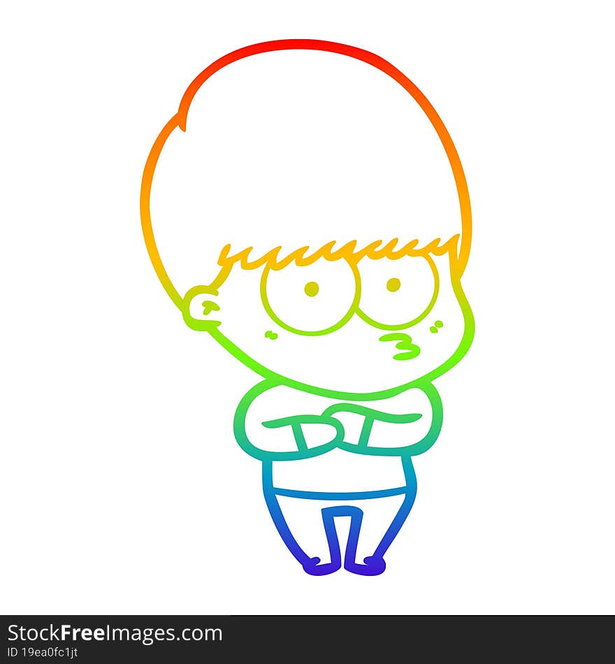 Rainbow Gradient Line Drawing Nervous Cartoon Boy