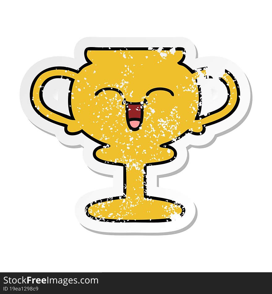 Distressed Sticker Of A Cute Cartoon Trophy