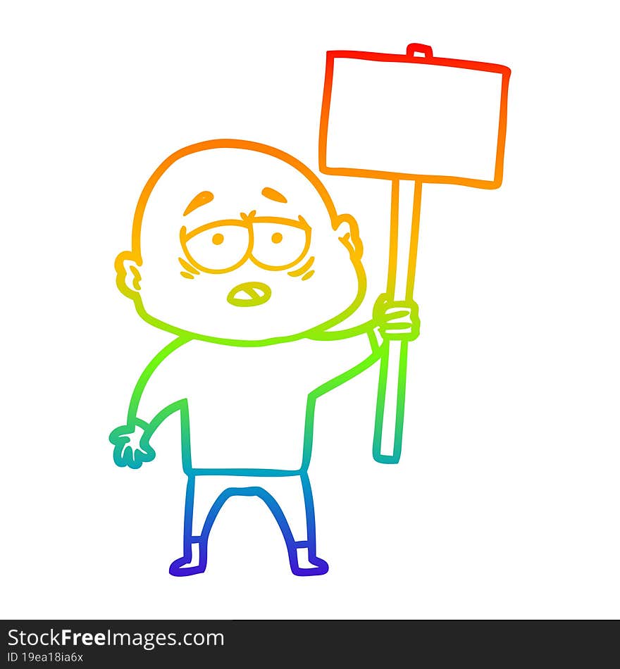 rainbow gradient line drawing cartoon tired bald man