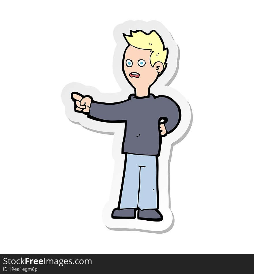 Sticker Of A Cartoon Shocked Boy Pointing