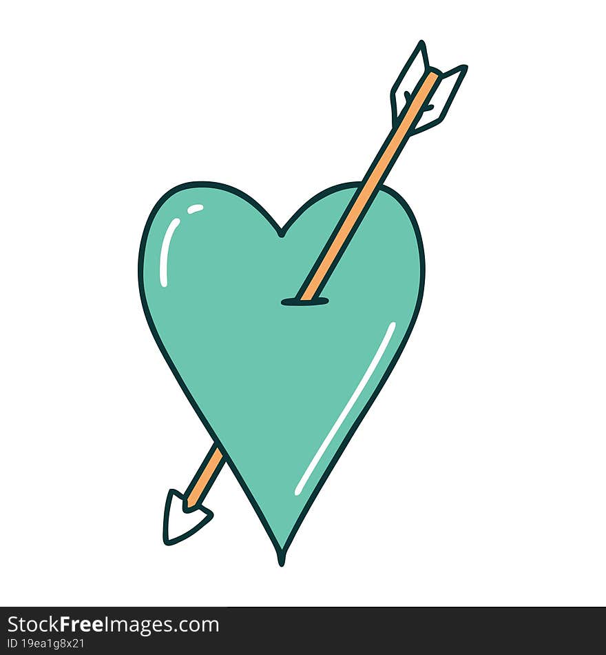 iconic tattoo style image of an arrow and heart. iconic tattoo style image of an arrow and heart