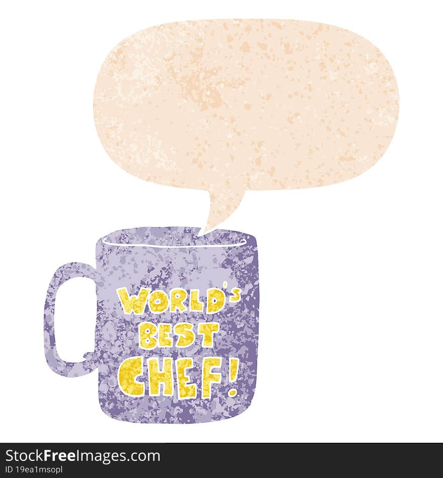 worlds best chef mug and speech bubble in retro textured style