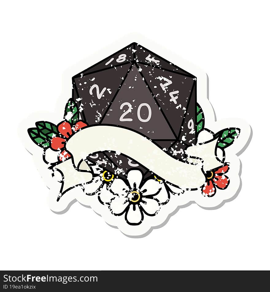 Natural Twenty D20 Dice Roll Grunge Sticker