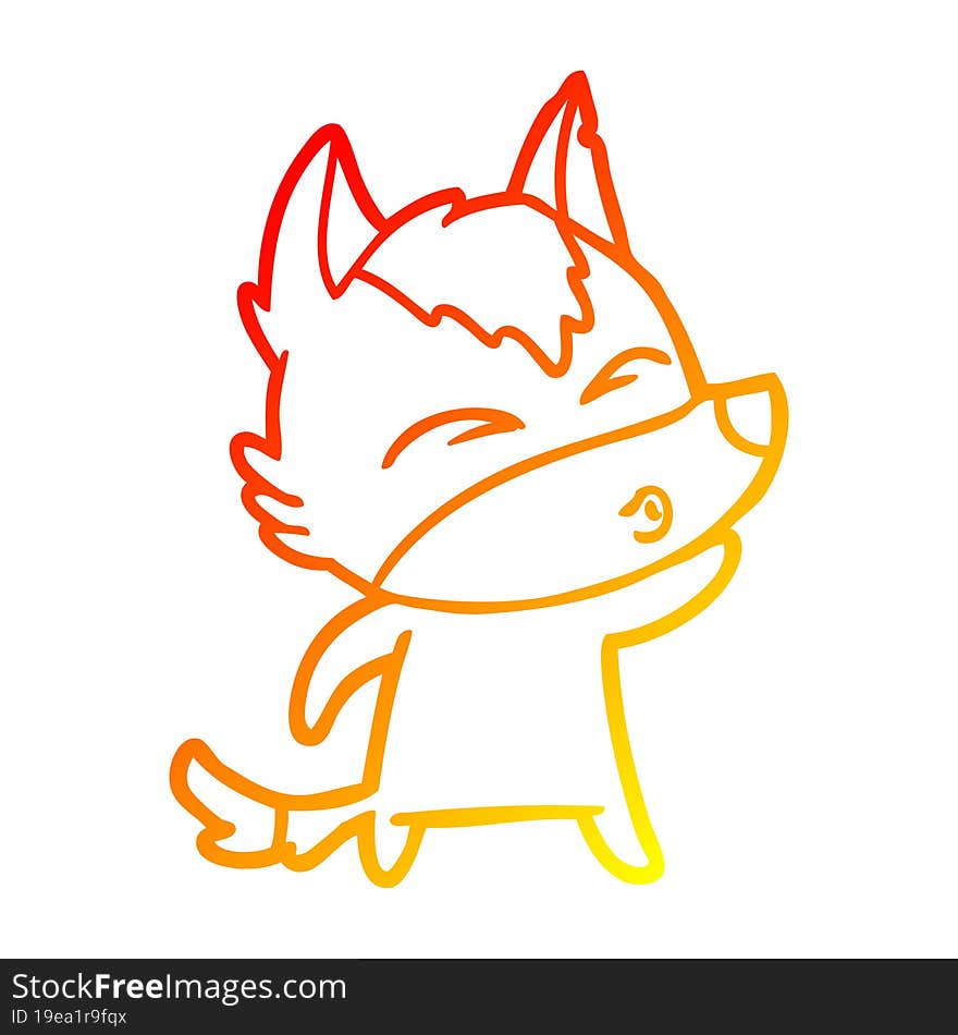 Warm Gradient Line Drawing Cartoon Wolf Whistling