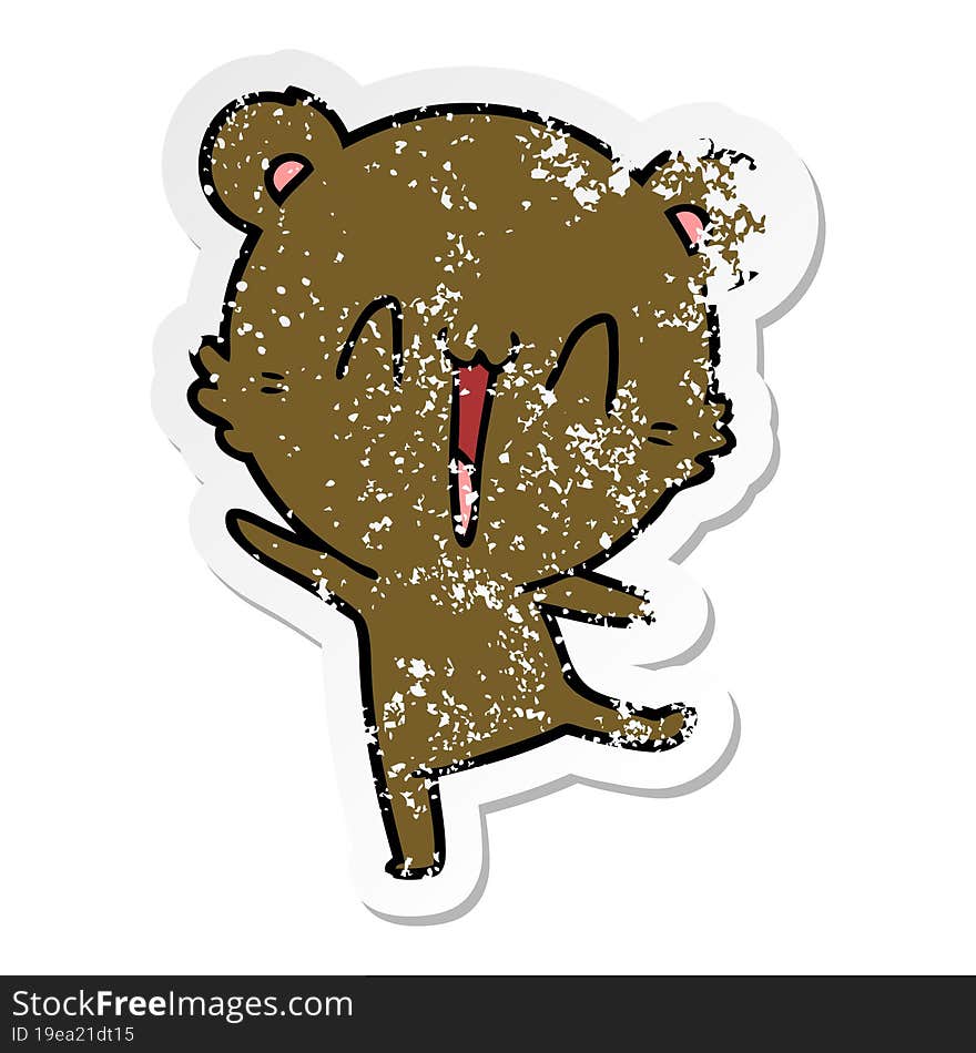 distressed sticker of a happy bear cartoon