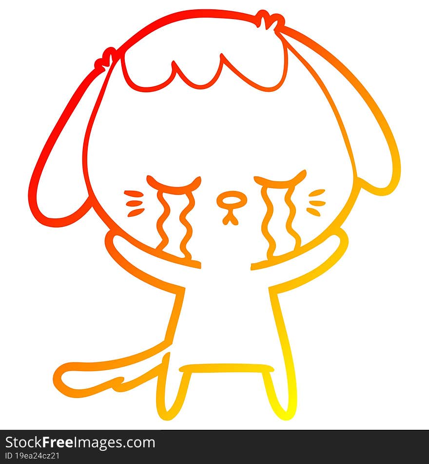 warm gradient line drawing of a cute puppy crying cartoon