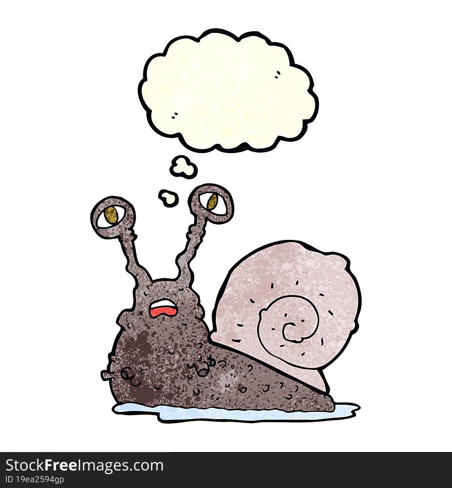 cartoon gross snail with thought bubble