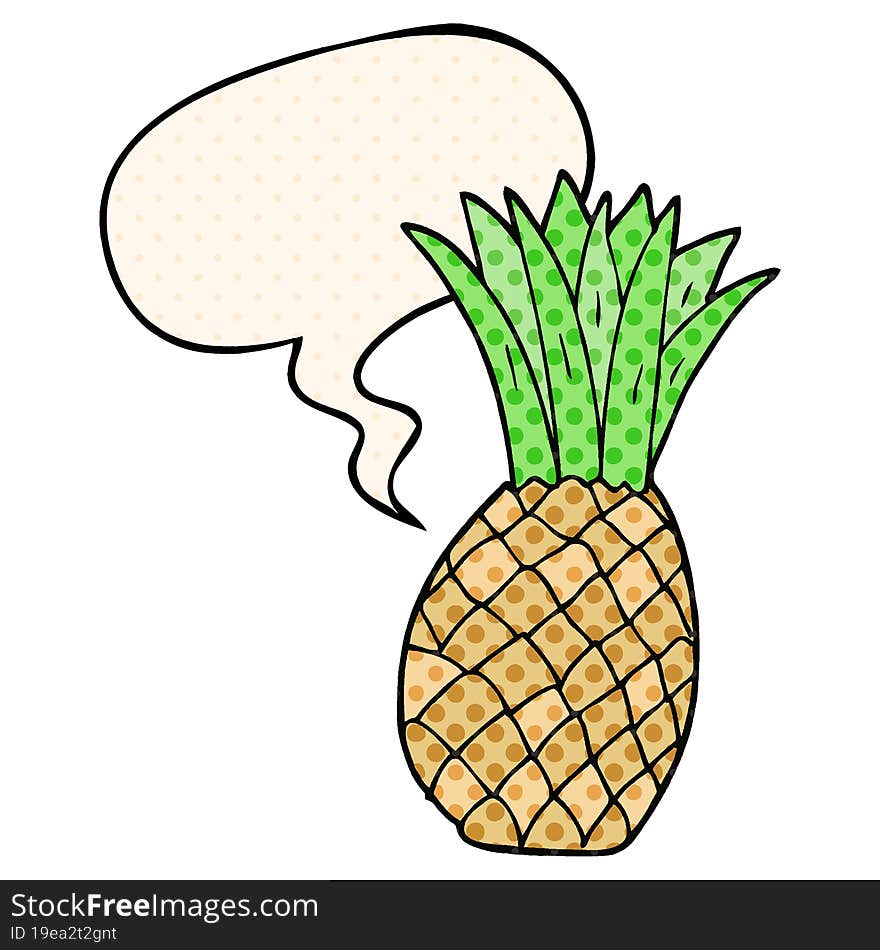 cartoon pineapple and speech bubble in comic book style