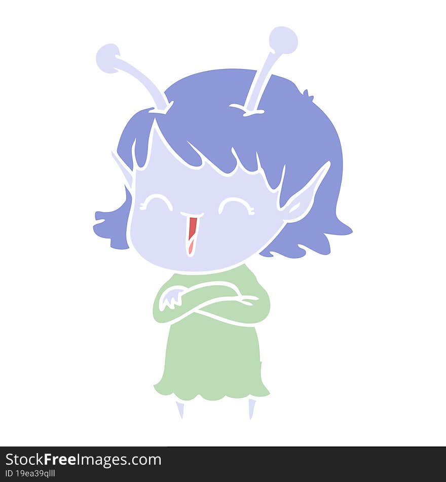 flat color style cartoon alien girl laughing