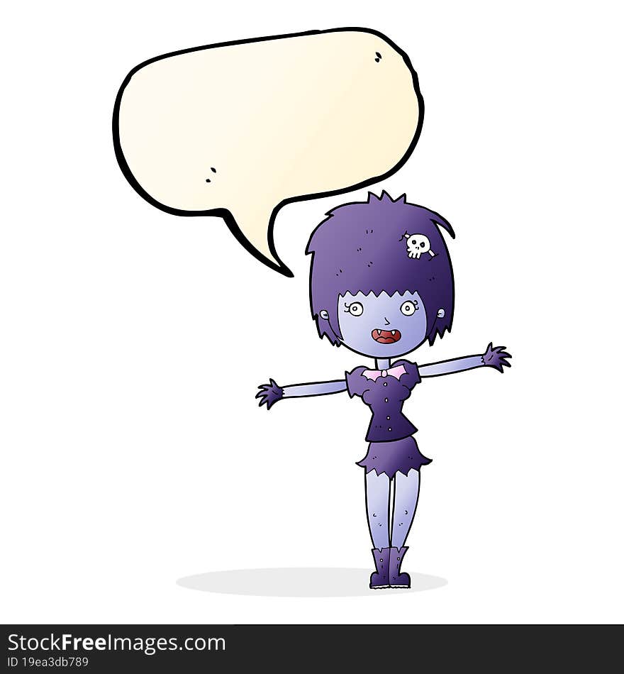 Cartoon Happy Vampire Girl With Speech Bubble