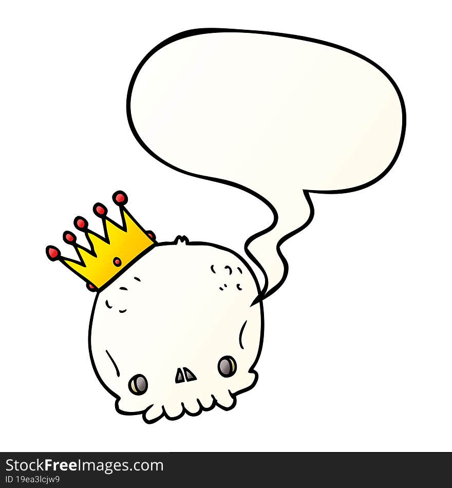 cartoon skull and crown and speech bubble in smooth gradient style