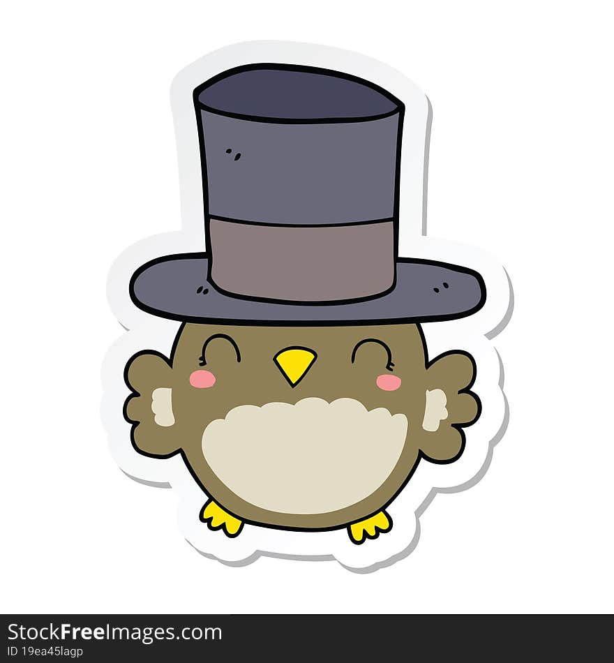 Sticker Of A Cartoon Owl Wearing Top Hat