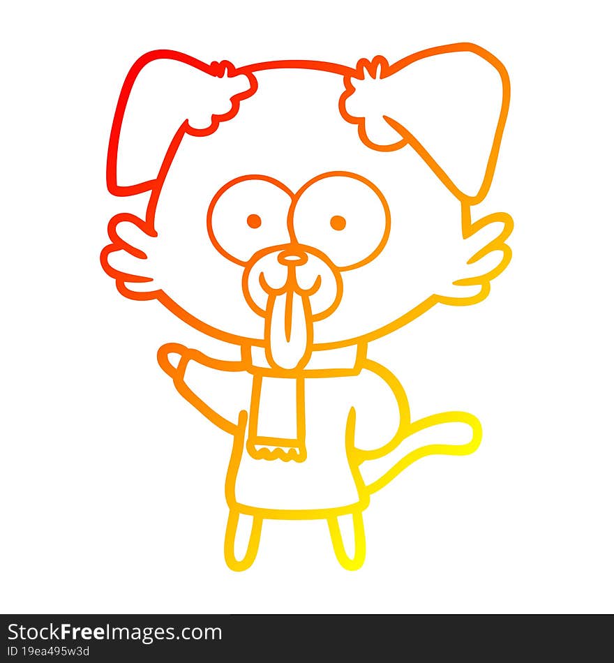 warm gradient line drawing cartoon dog in winter clothes