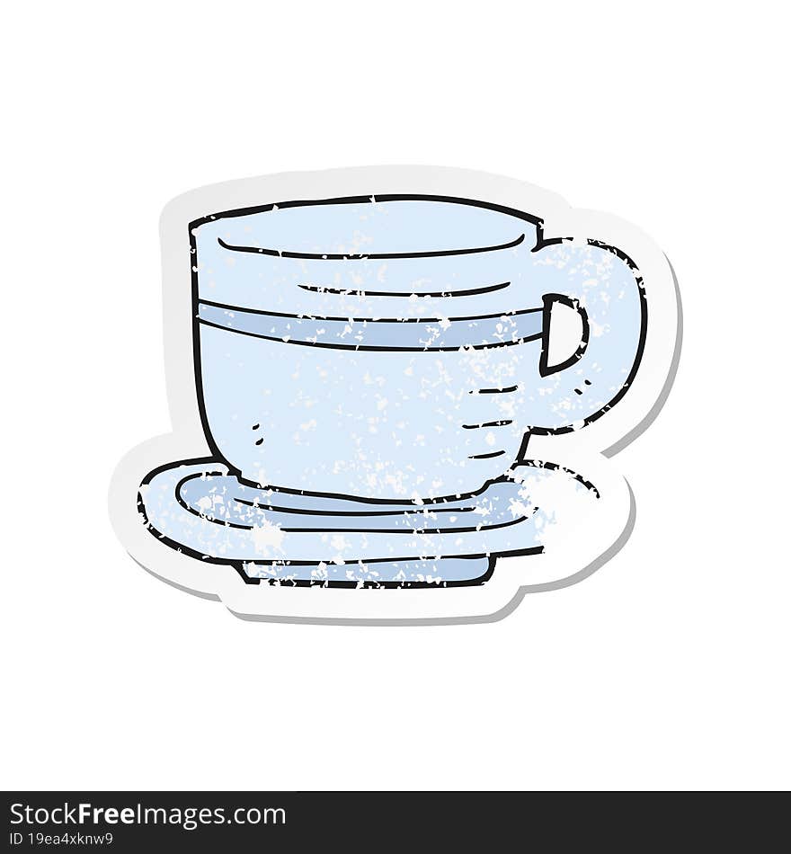 Retro Distressed Sticker Of A Cartoon Cup And Saucer