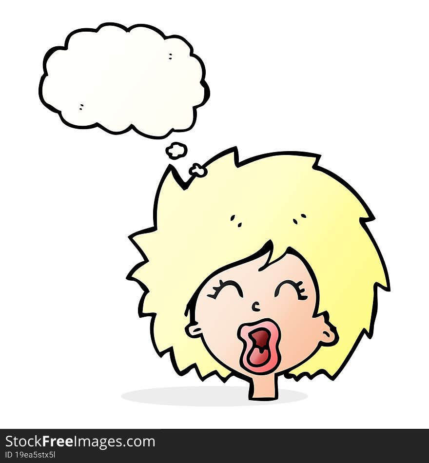 cartoon woman screaming with thought bubble