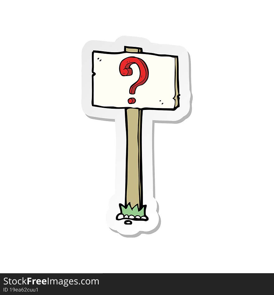 sticker of a cartoon signpost with question mark