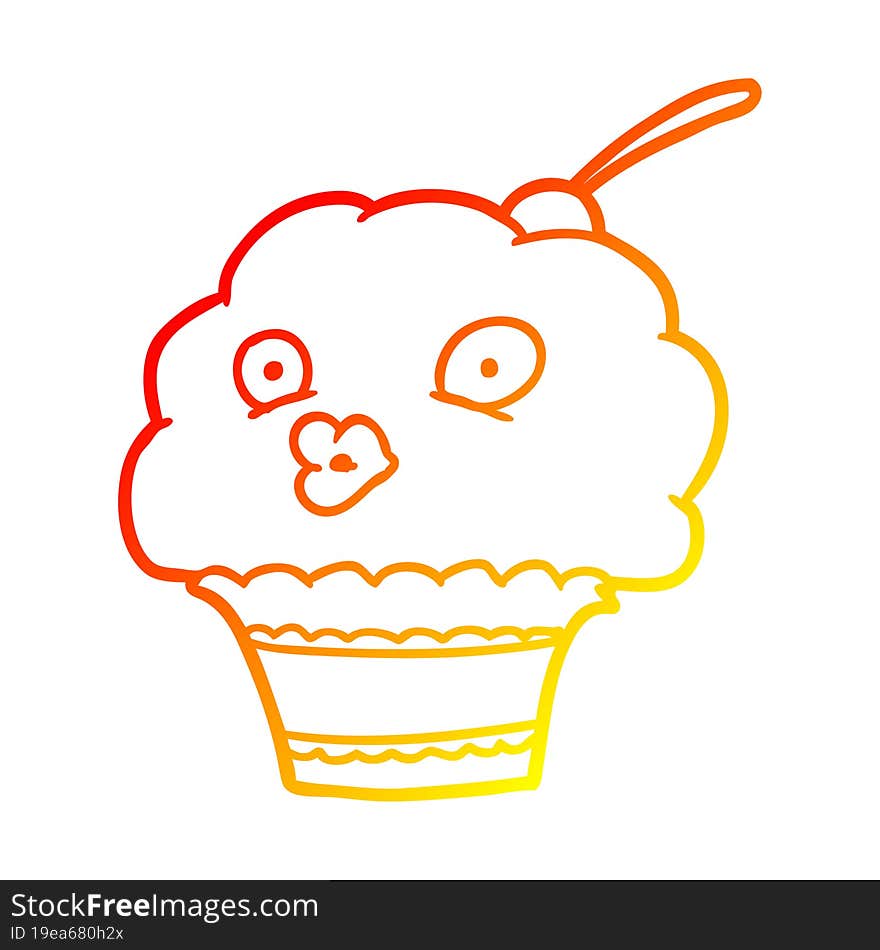 warm gradient line drawing of a funny cupcake