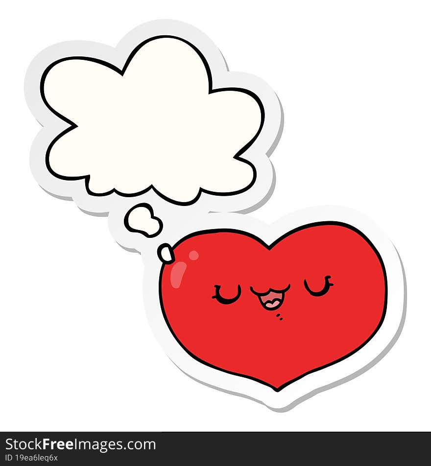 cartoon love heart with thought bubble as a printed sticker