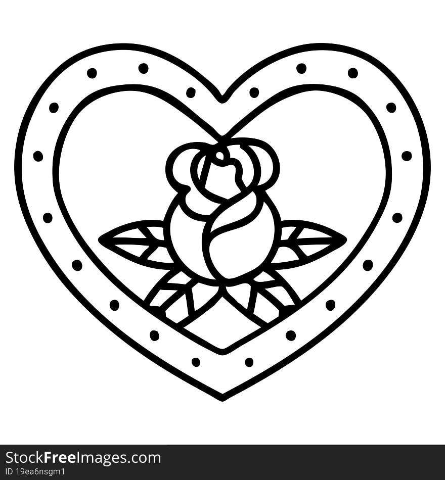 black line tattoo of a heart and flowers