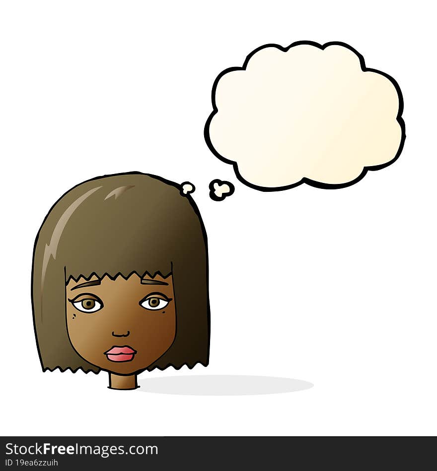 cartoon female face with thought bubble