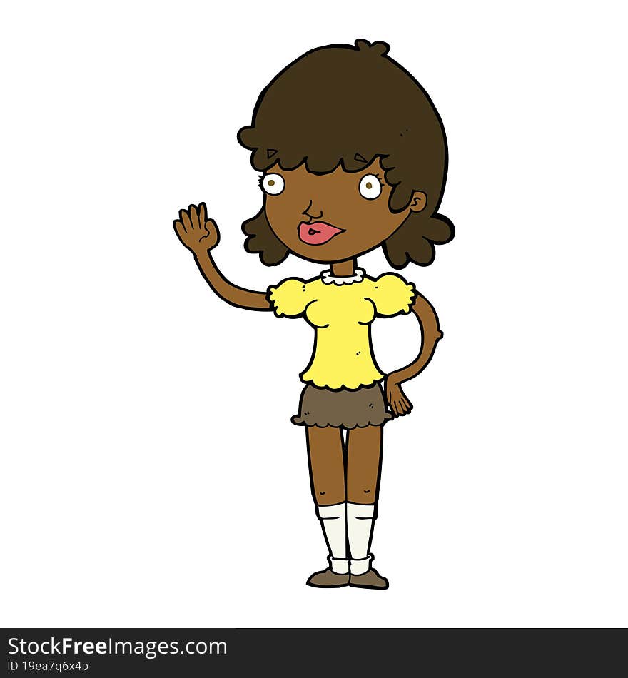 Cartoon Waving Woman