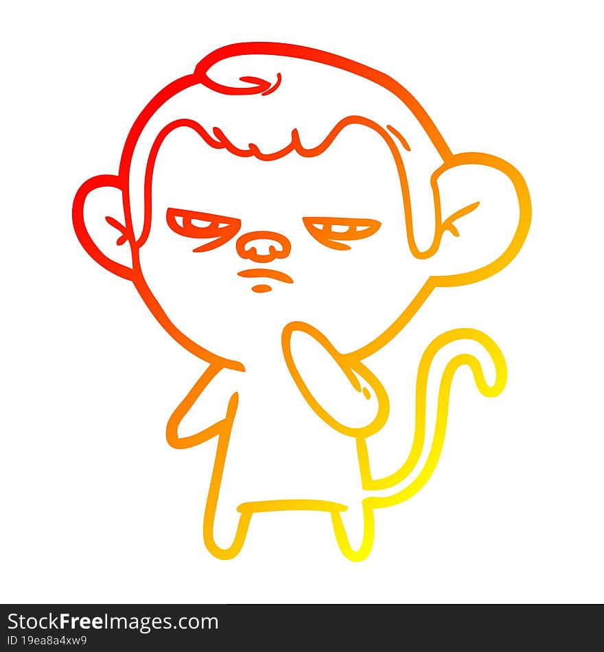 warm gradient line drawing of a cartoon monkey