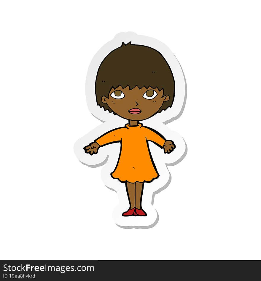 Sticker Of A Cartoon Woman In Dress