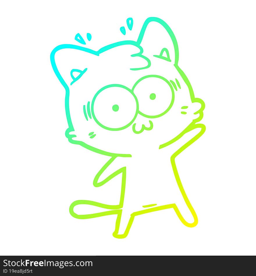 cold gradient line drawing cartoon surprised cat