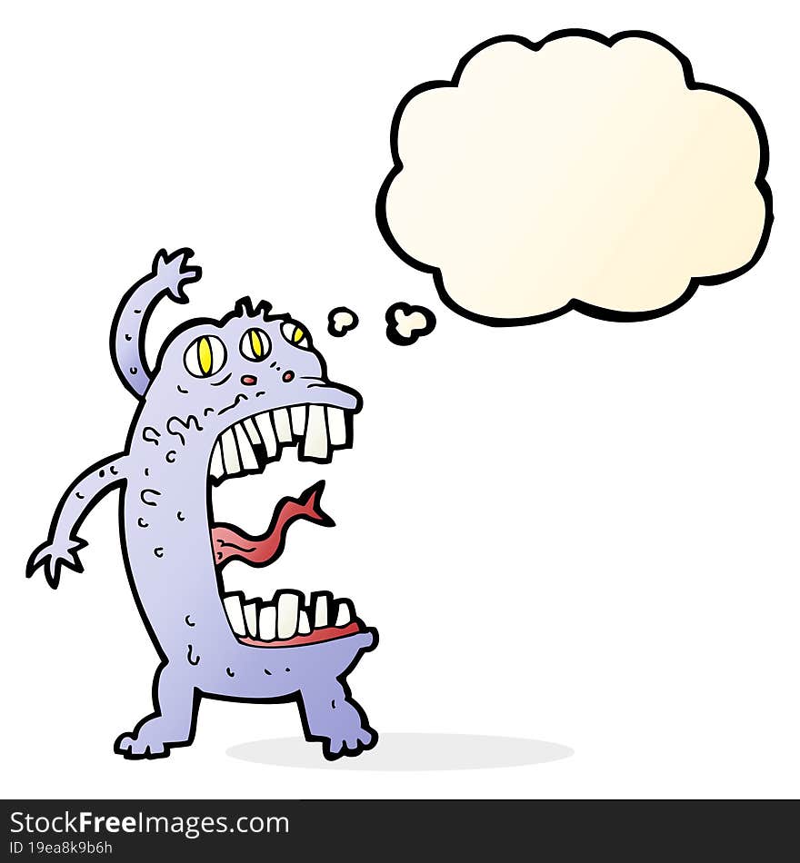 cartoon crazy monster with thought bubble