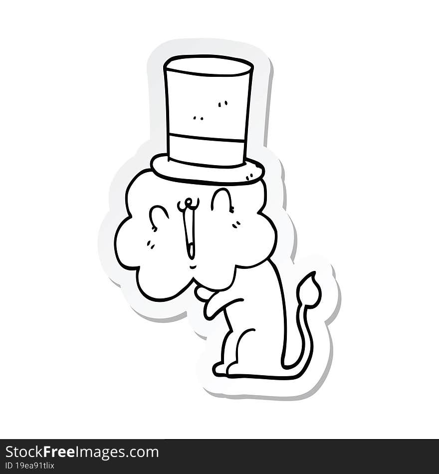 sticker of a cute cartoon lion wearing top hat