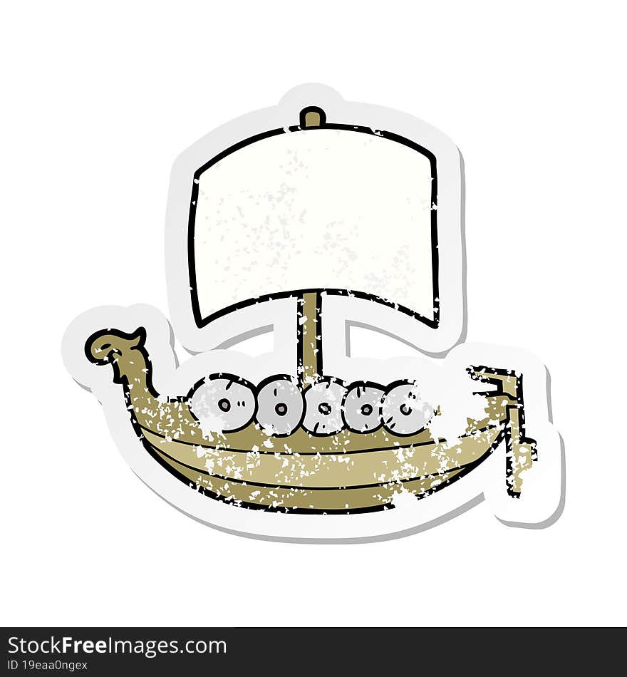 distressed sticker of a cartoon viking boat