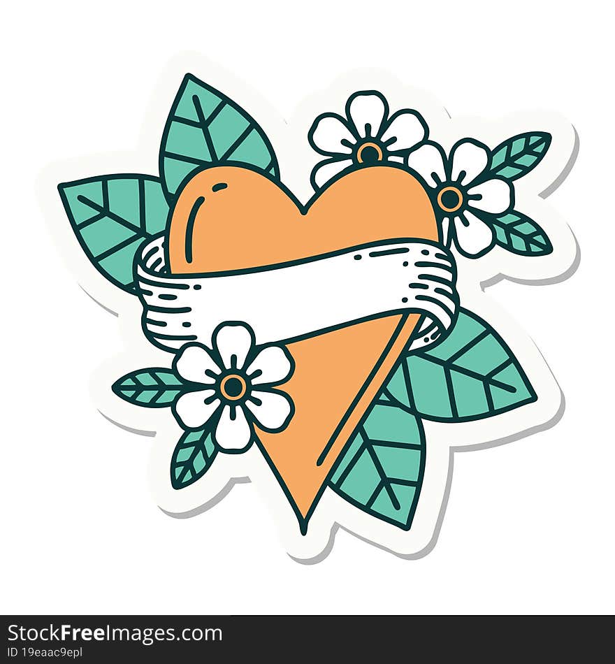 sticker of tattoo in traditional style of a heart and banner. sticker of tattoo in traditional style of a heart and banner