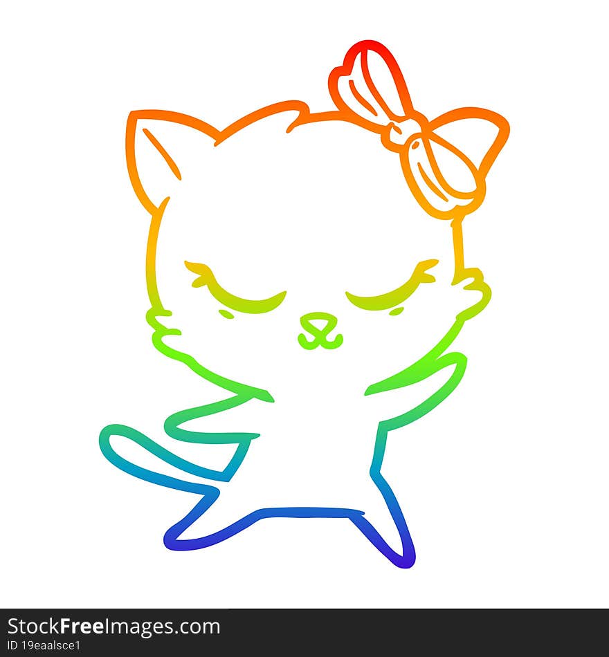 rainbow gradient line drawing cute cartoon cat with bow