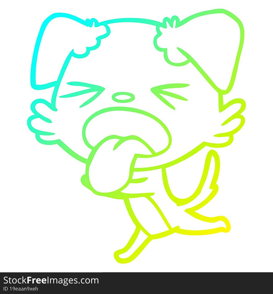 cold gradient line drawing cartoon panting dog