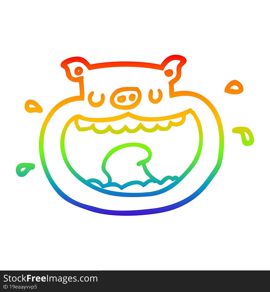 rainbow gradient line drawing of a cartoon obnoxious pig