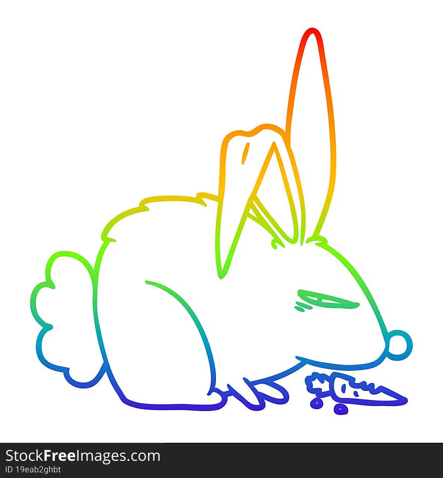 Rainbow Gradient Line Drawing Cartoon Annoyed Rabbit