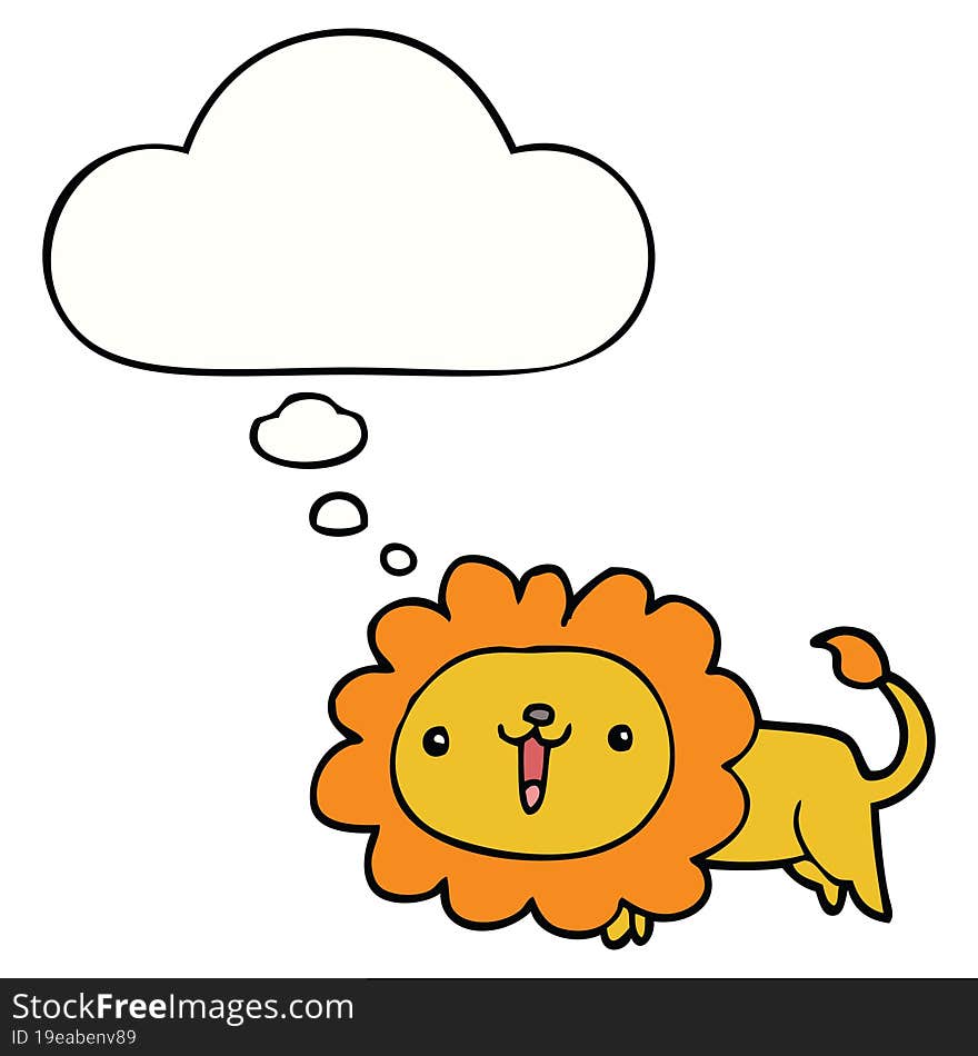 cute cartoon lion and thought bubble