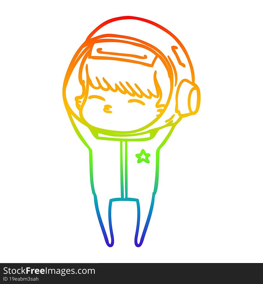 Rainbow Gradient Line Drawing Cartoon Curious Astronaut