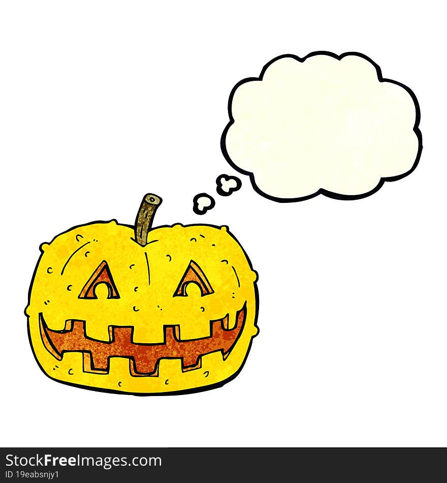 cartoon pumpkin with thought bubble