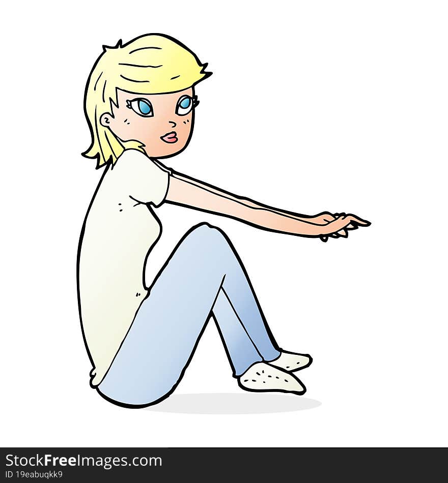 cartoon pretty girl sitting