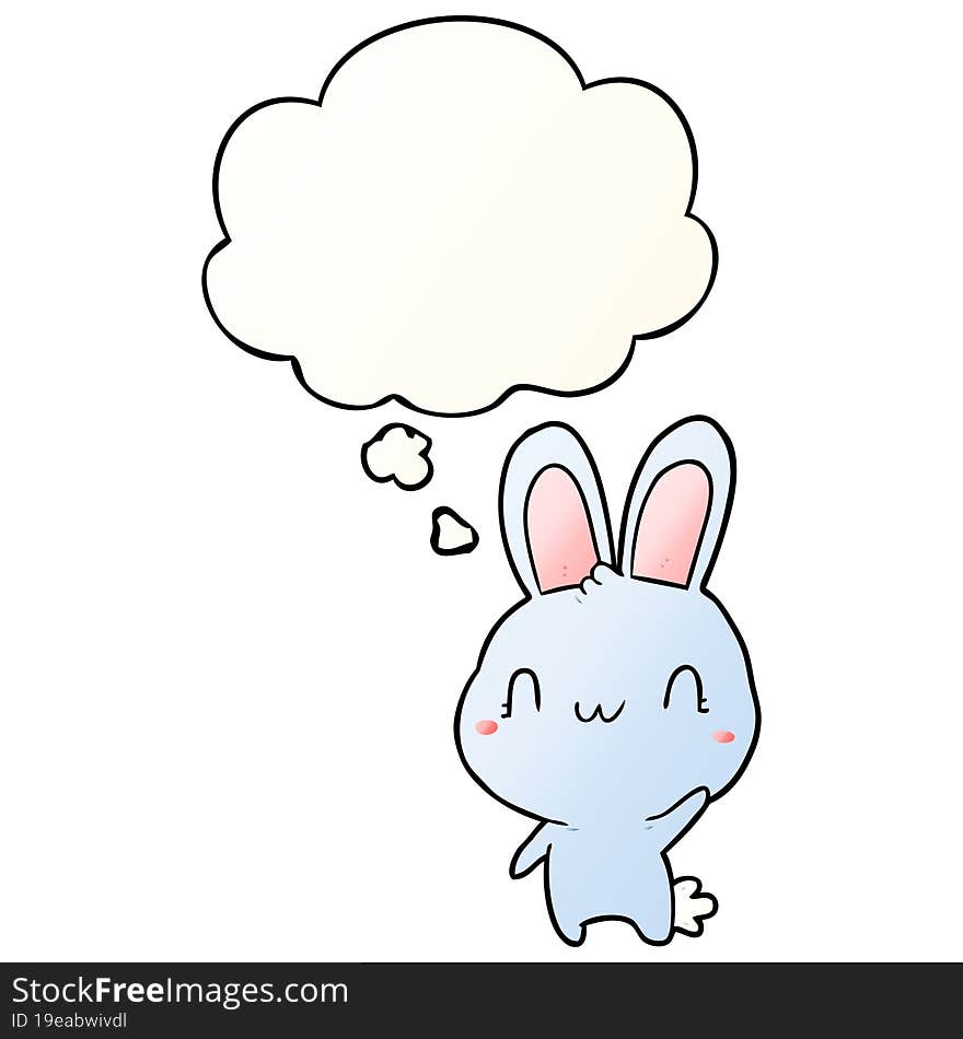 cartoon rabbit waving with thought bubble in smooth gradient style