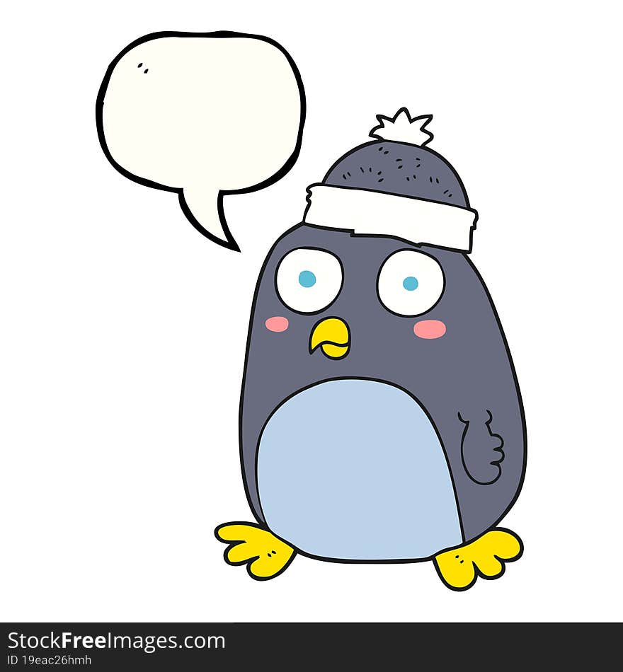 freehand drawn speech bubble cartoon penguin