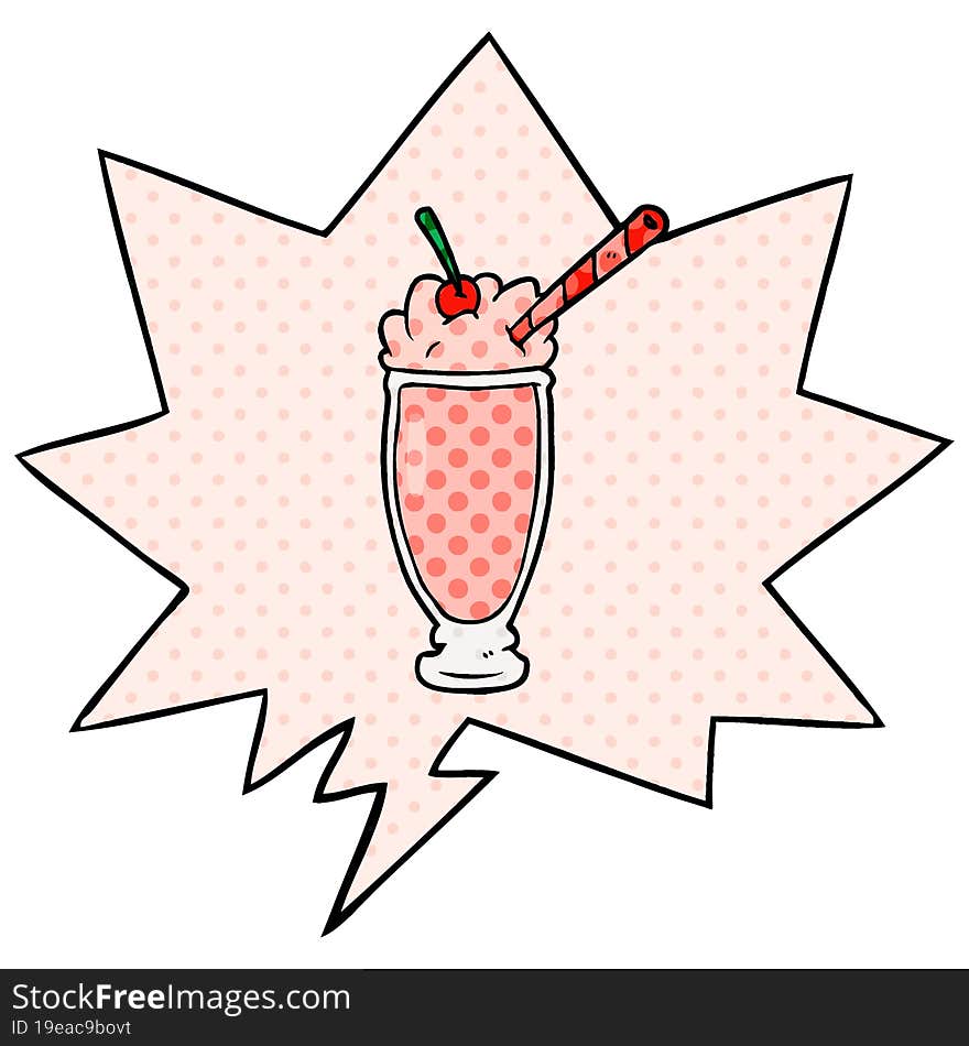 cartoon milkshake and speech bubble in comic book style