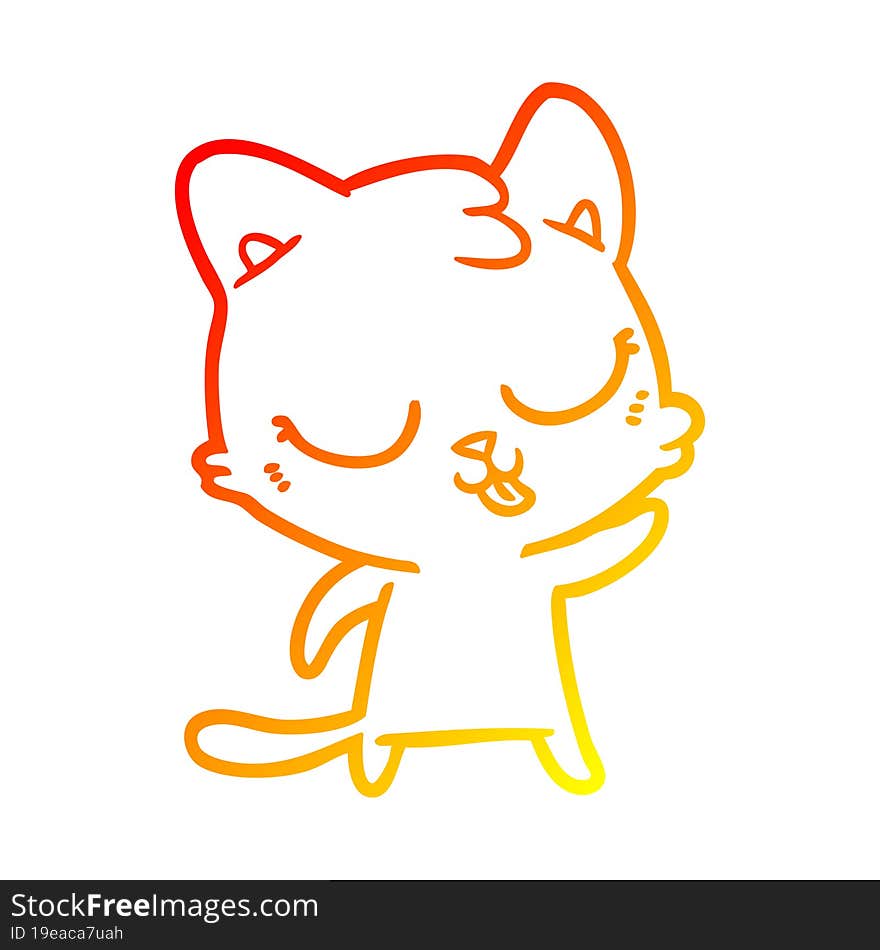 Warm Gradient Line Drawing Cartoon Cat Hissing