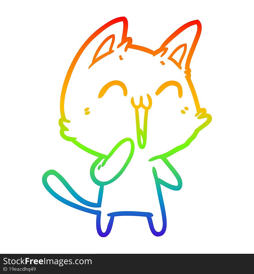 rainbow gradient line drawing happy cartoon cat meowing