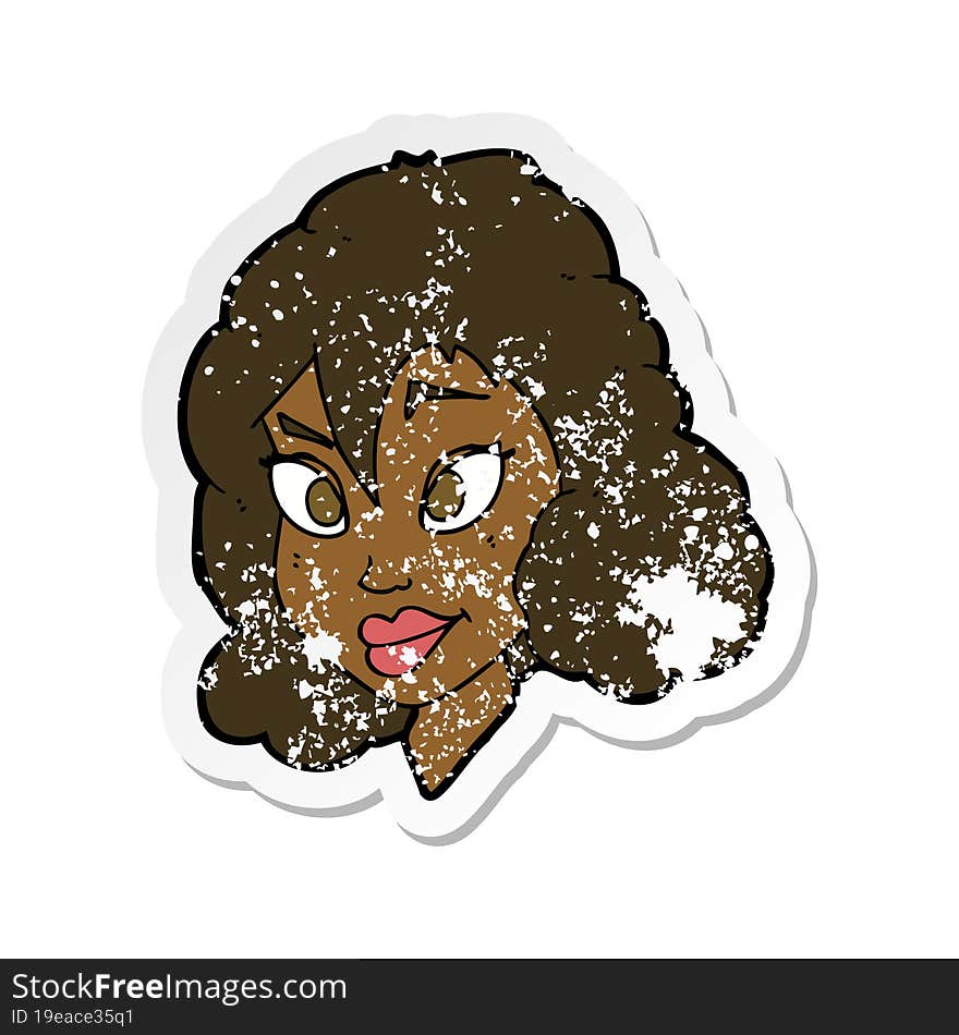 retro distressed sticker of a cartoon pretty woman