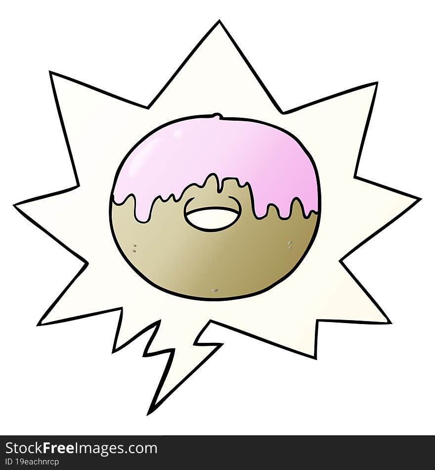 cartoon donut and speech bubble in smooth gradient style